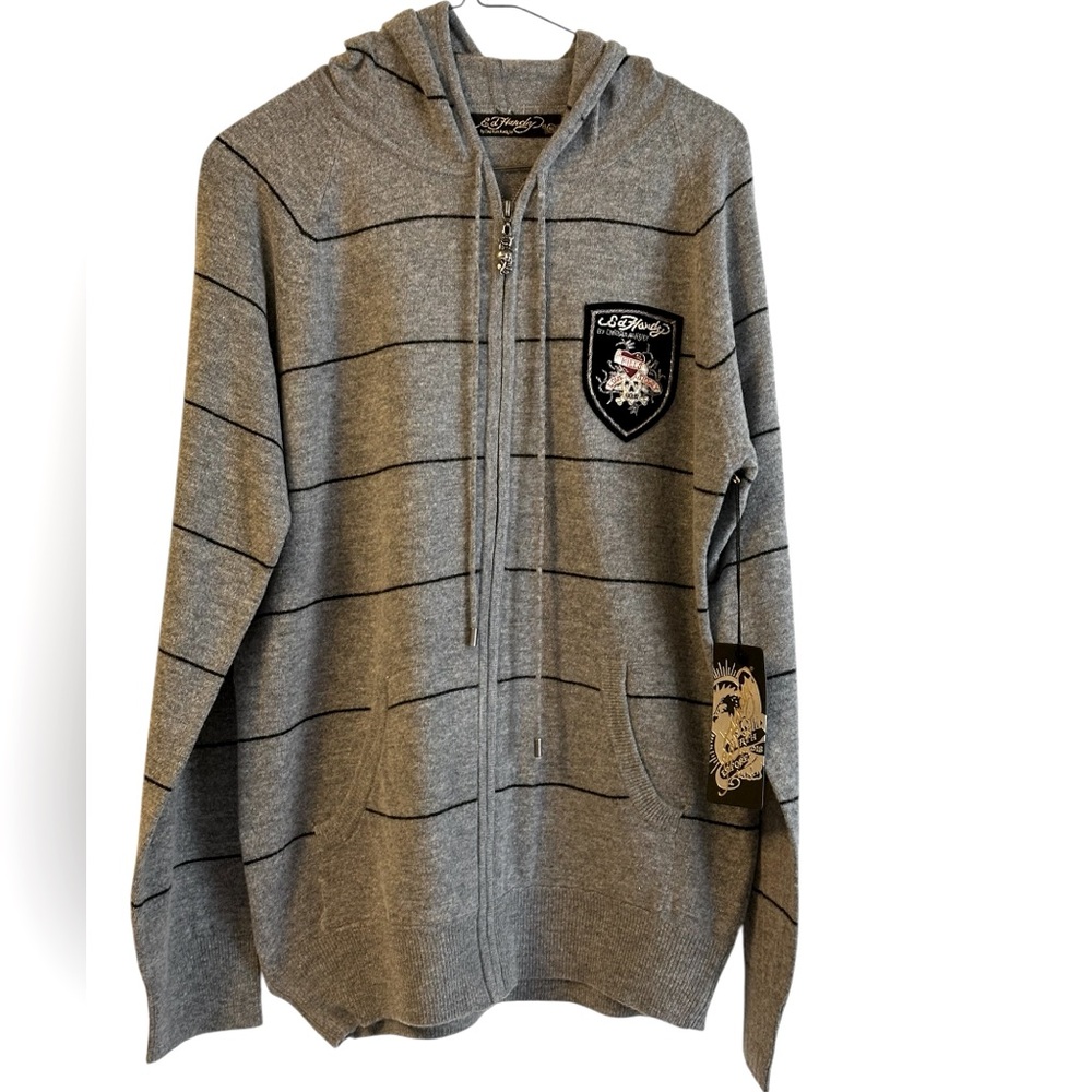 Ed Hardy Christian Audigier Wool Blend Full Zip Hoodie sweater SZ MED NWT